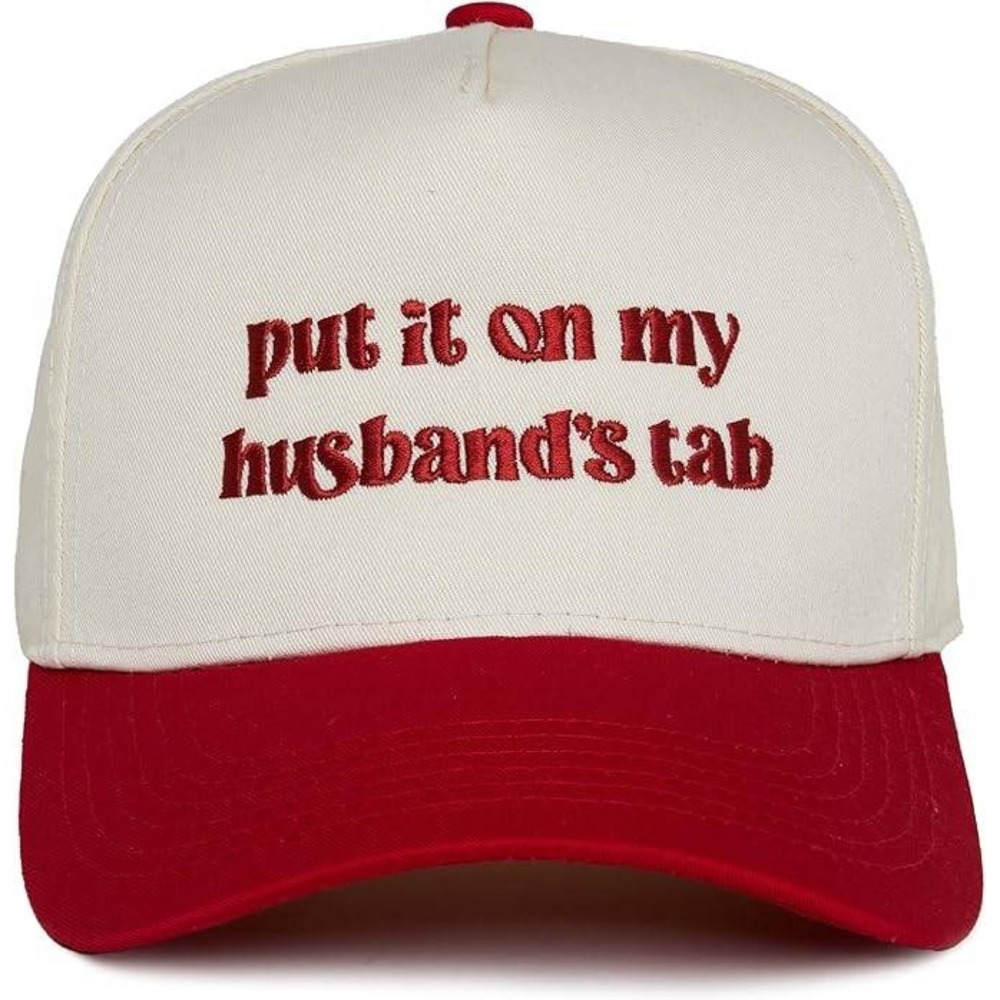 Put It On My Husband's Tab Red & Cream Trucker Hat